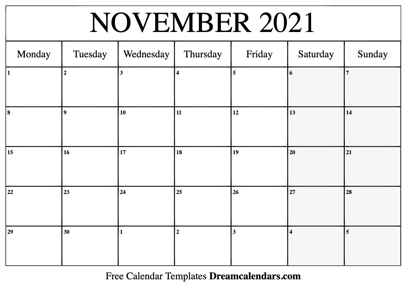 November 2021 Calendar Free Blank Printable With Holidays