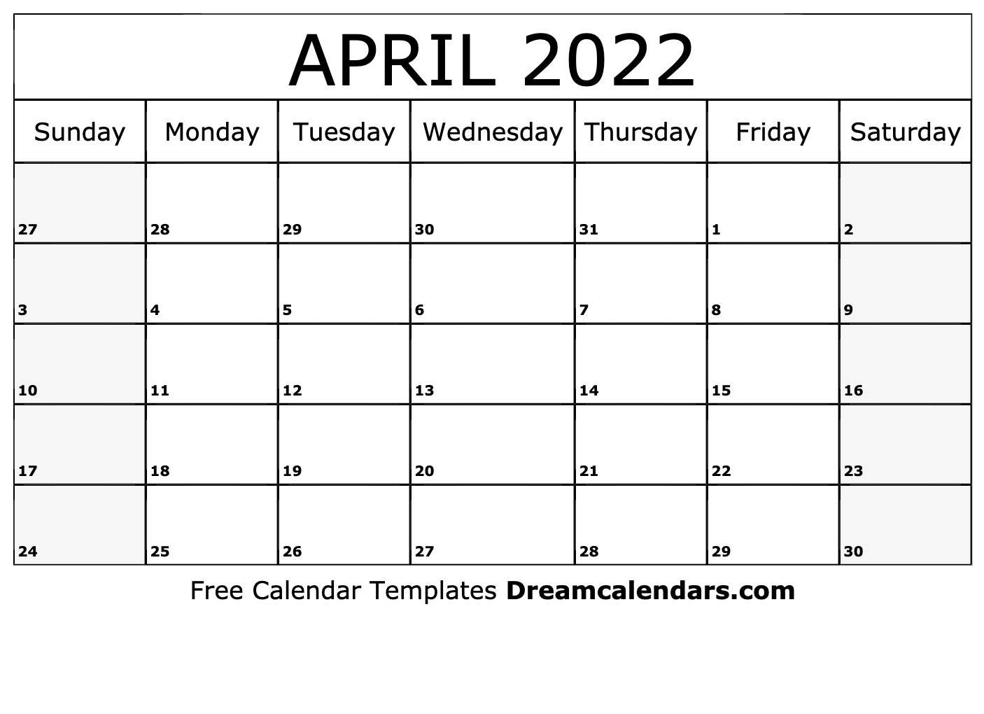 Blank Calendar April 2022 Images