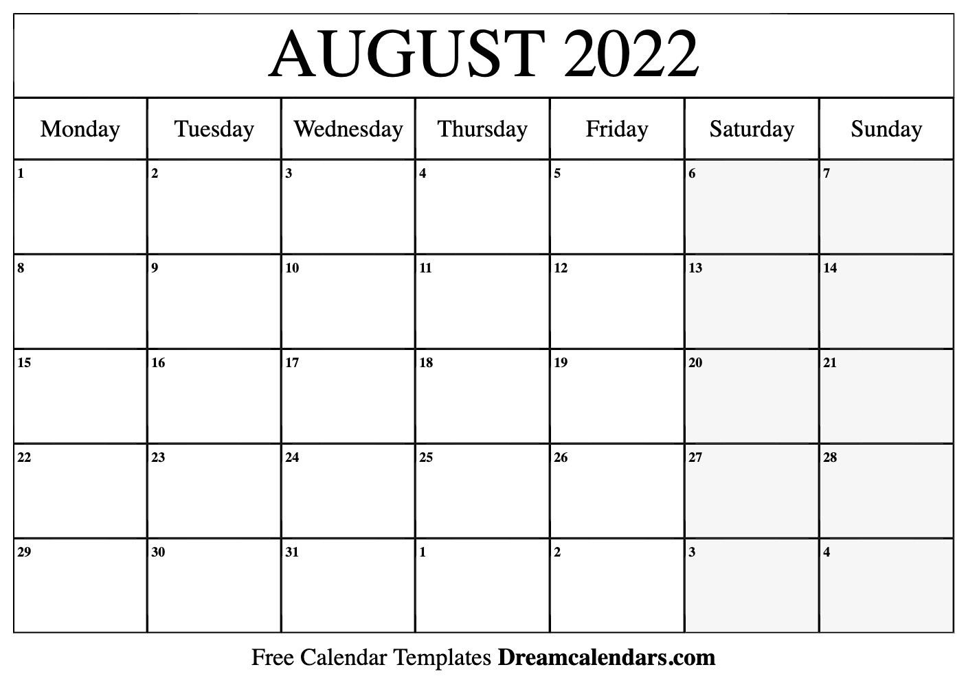 Printable August 2022 Calendar Page Download Printable August 2022 Calendars