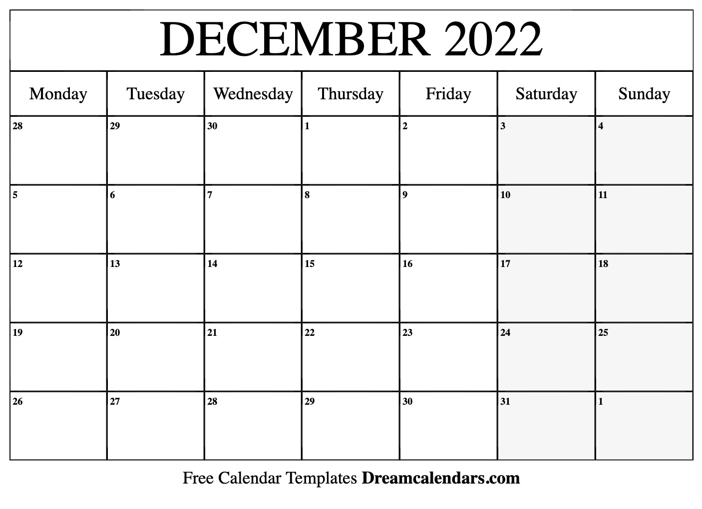 Download Printable December 2022 Calendars