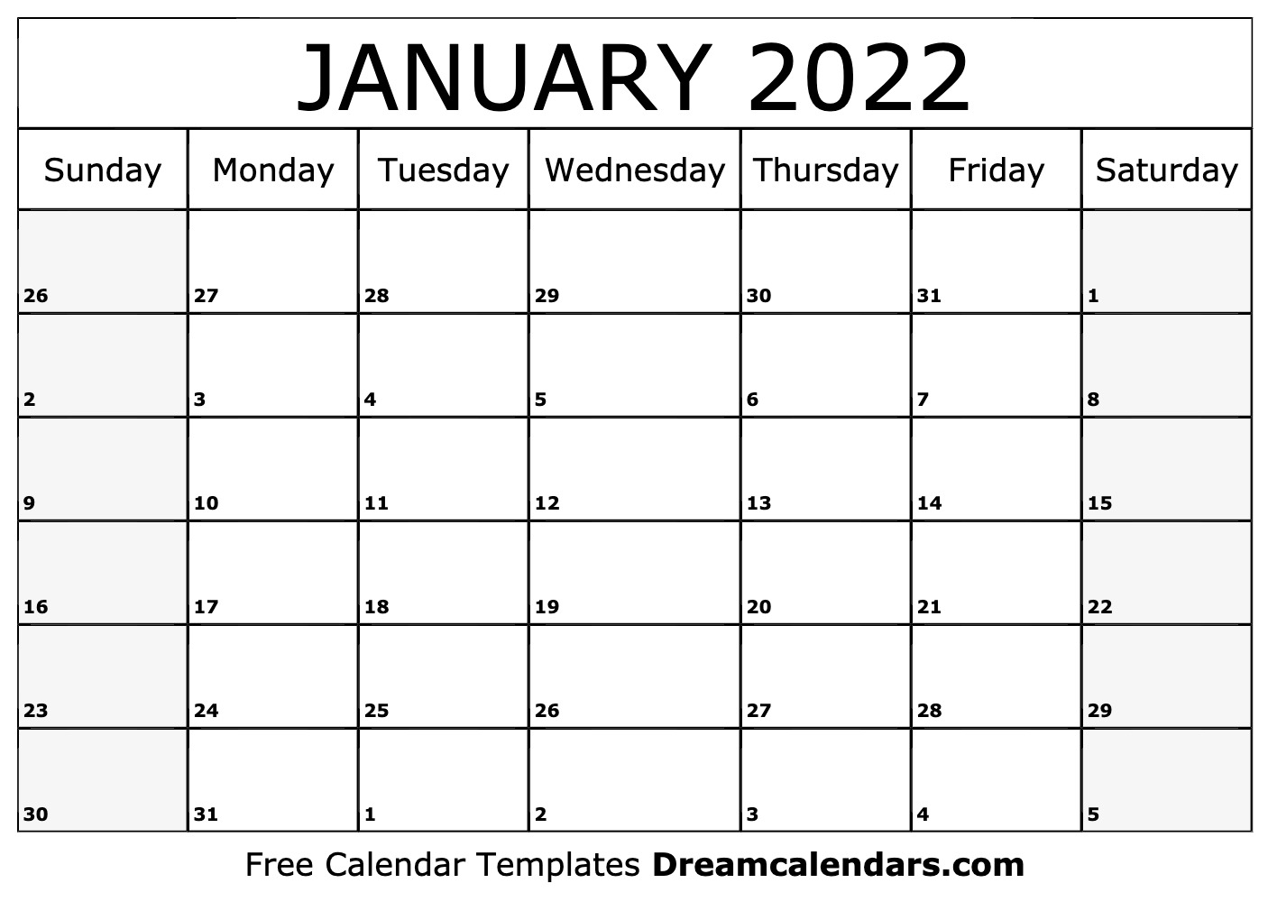 January 2022 calendar Free blank printable with holidays