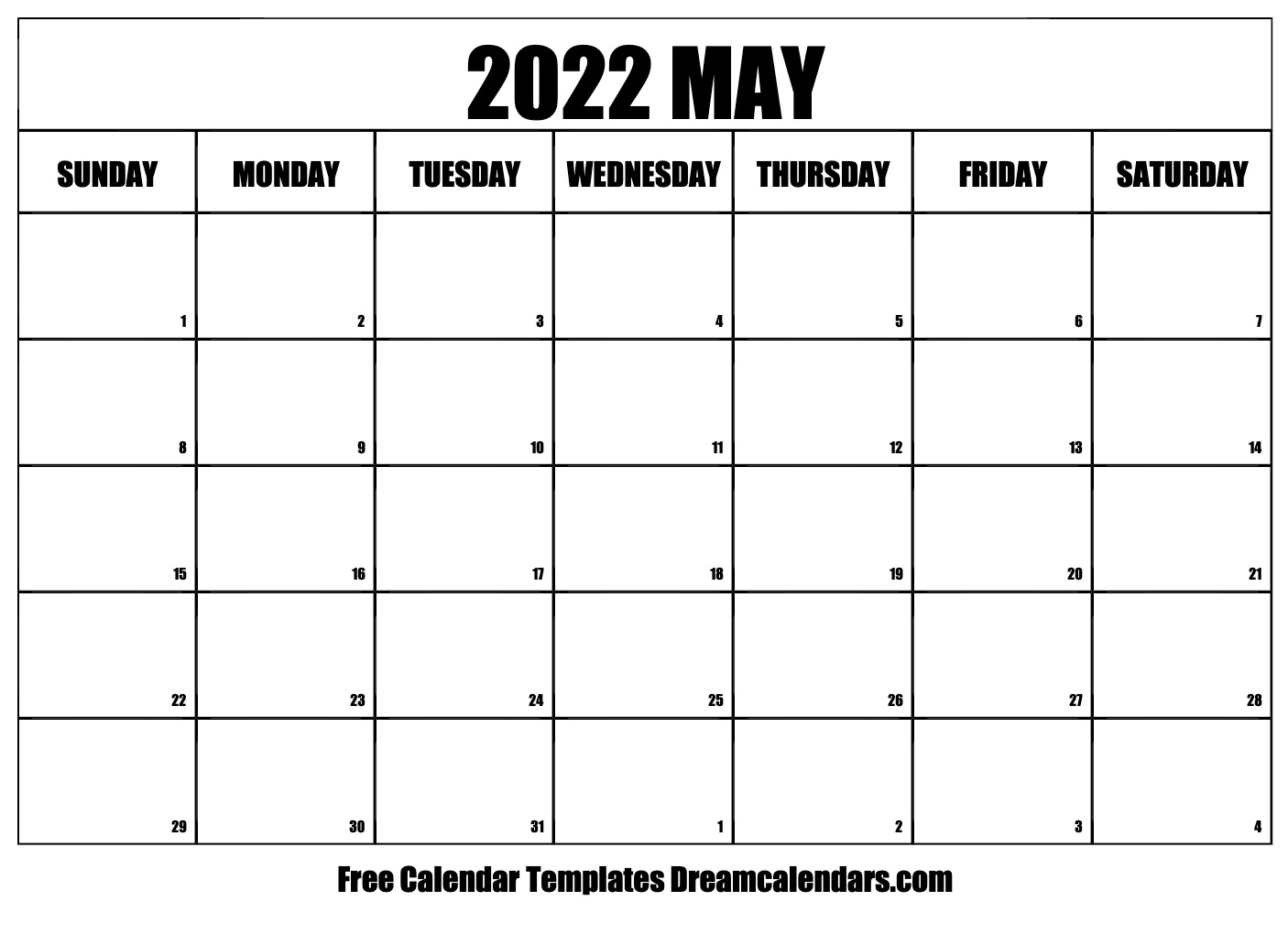 Large May 2022 Calendar Download Printable May 2022 Calendars