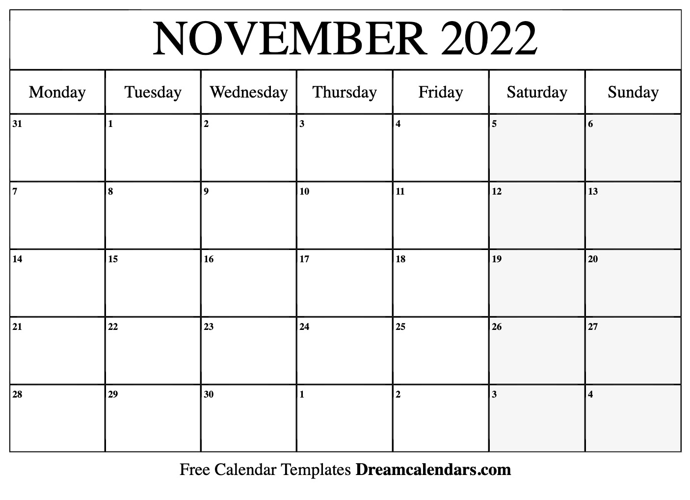 Printable Calendar 2022 November Download Printable November 2022 Calendars