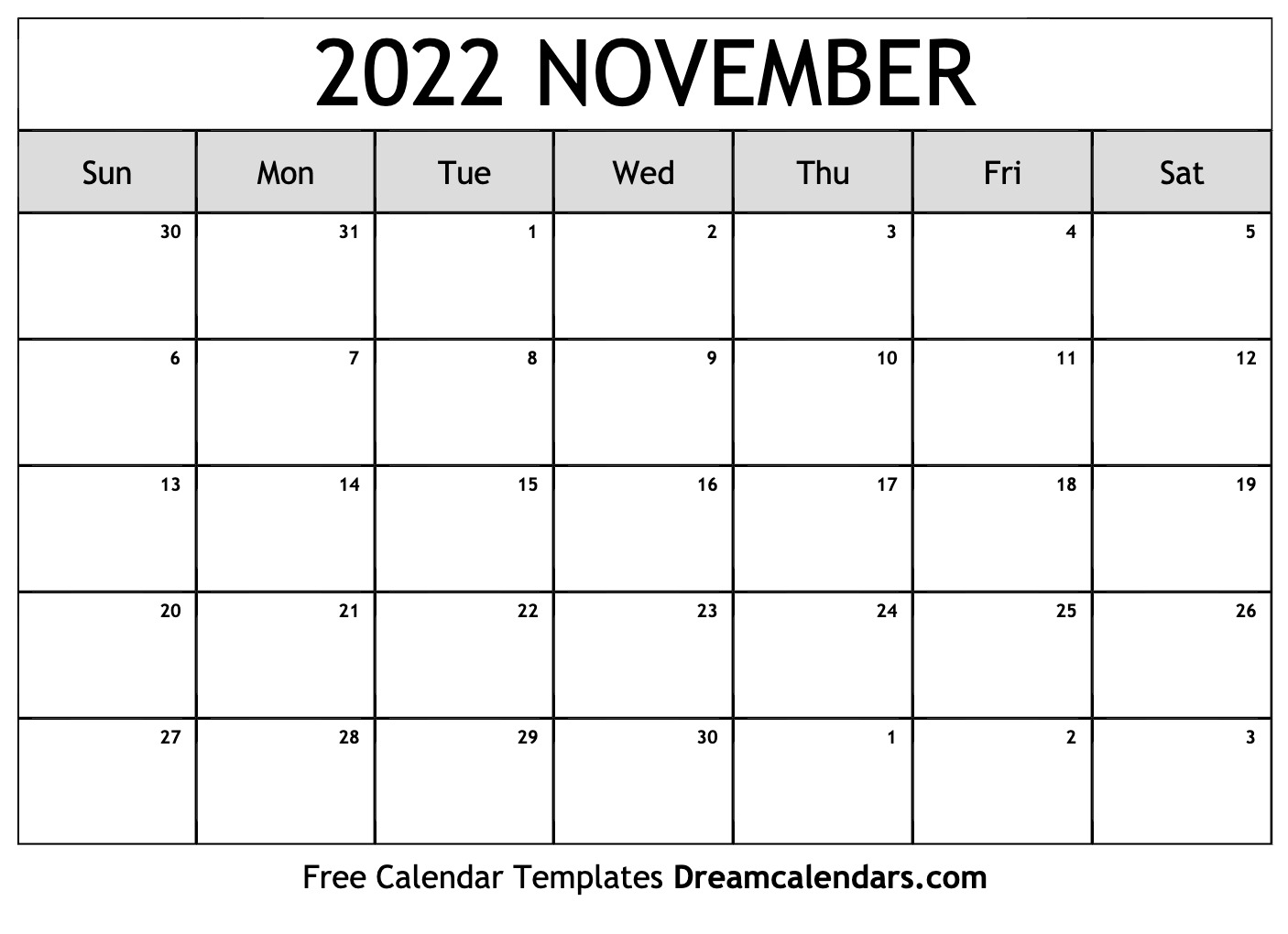 Nov 2022 Printable Calendar Download Printable November 2022 Calendars
