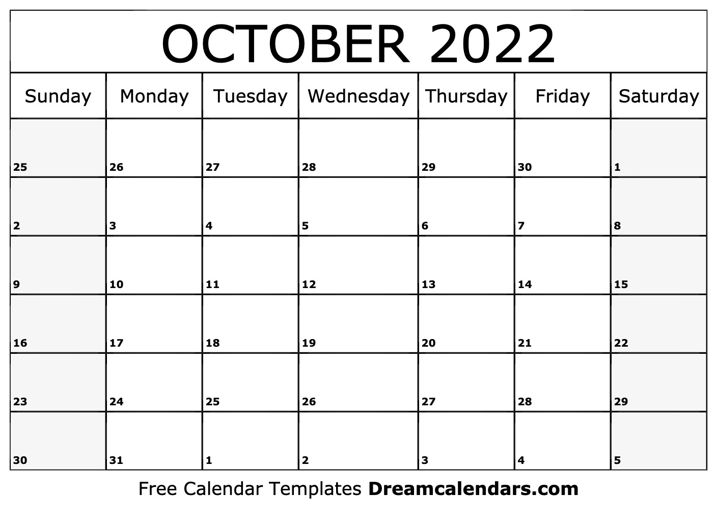 october 2022 calendar printable