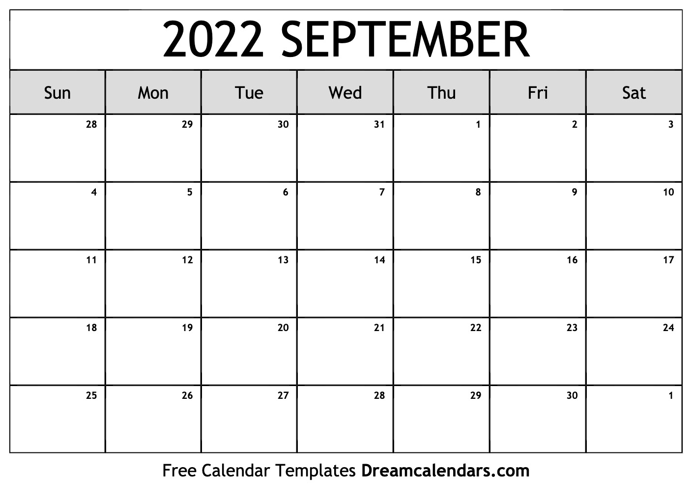 September Blank Calendar 2022 Download Printable September 2022 Calendars