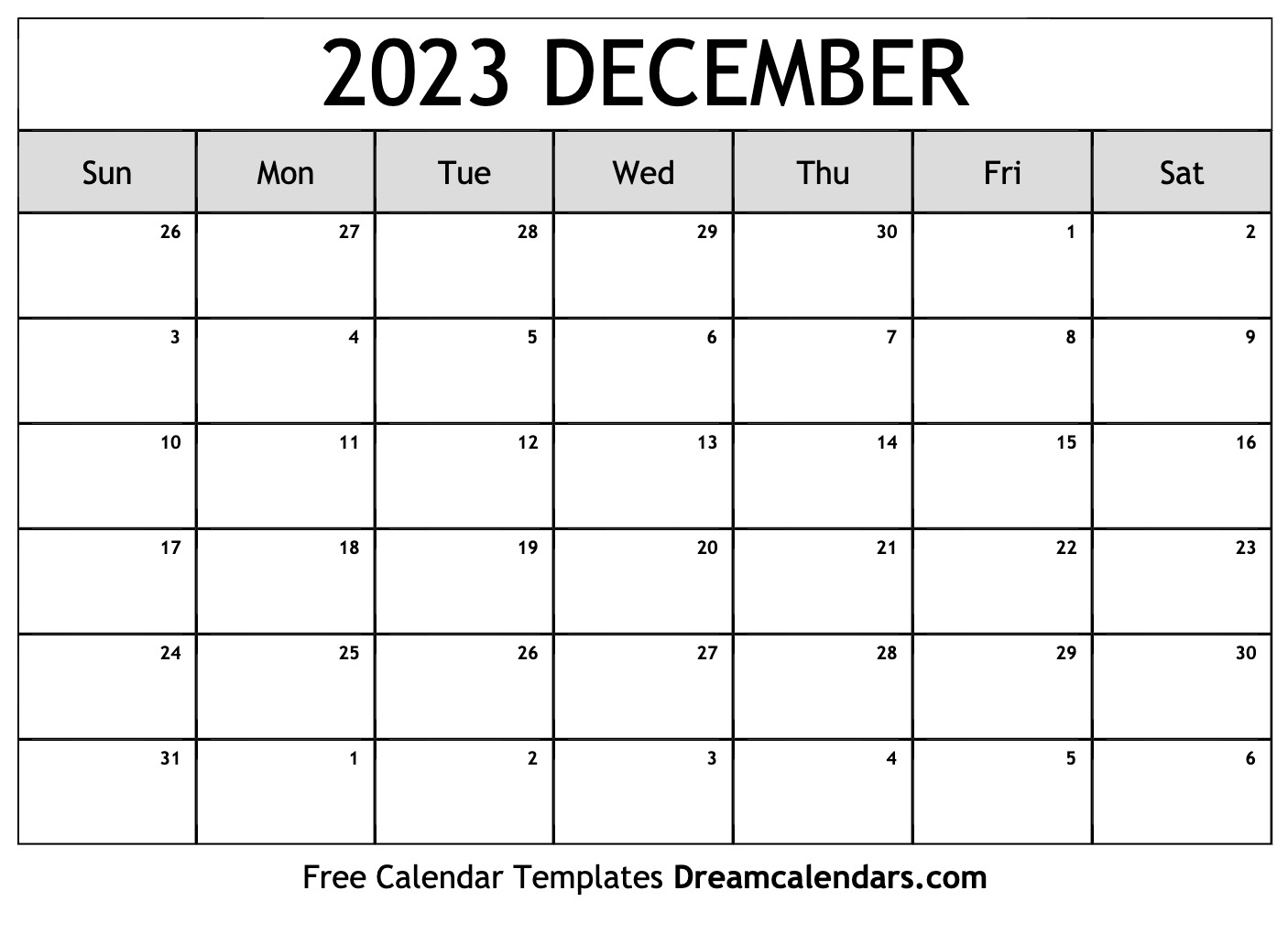 Free Printable Monthly Calendar December 2023