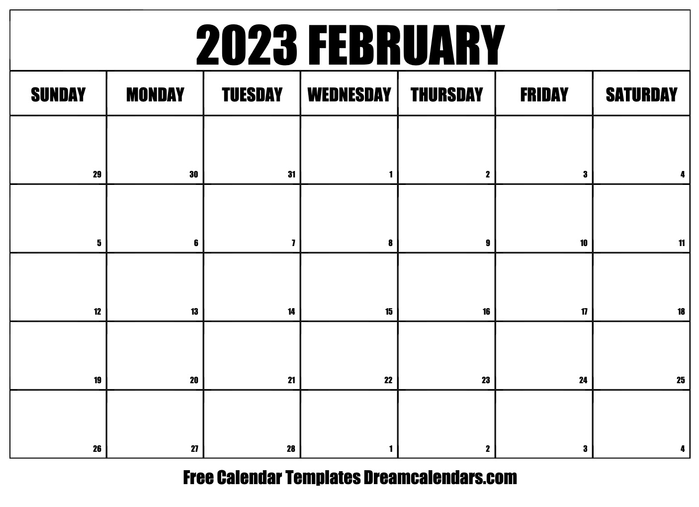 Free Blank Calendar February 2023