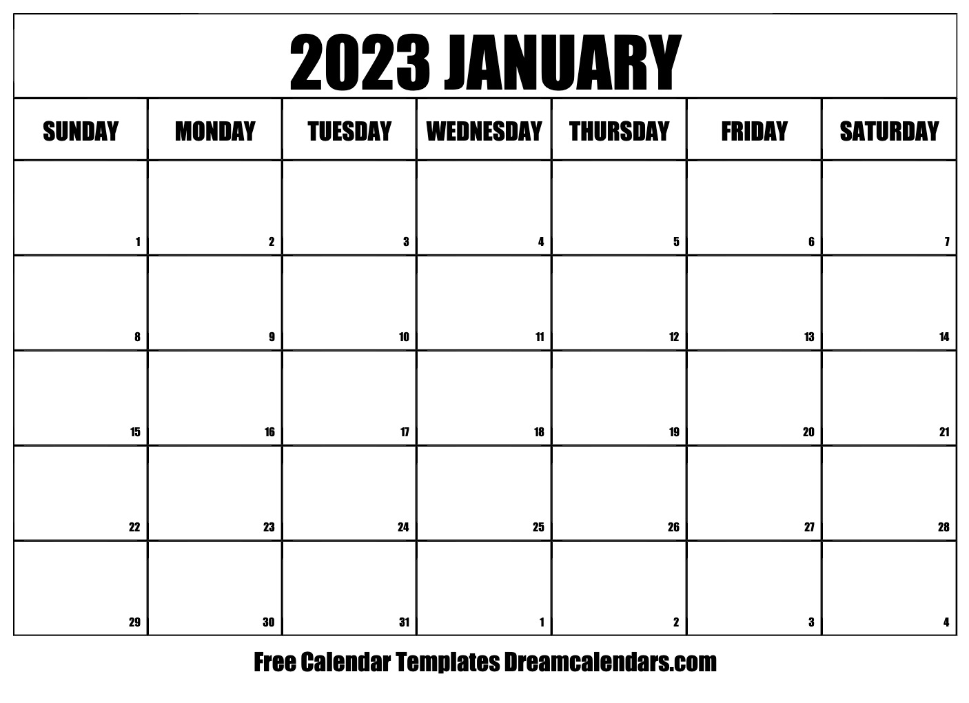 Download Printable January 2023 Calendars