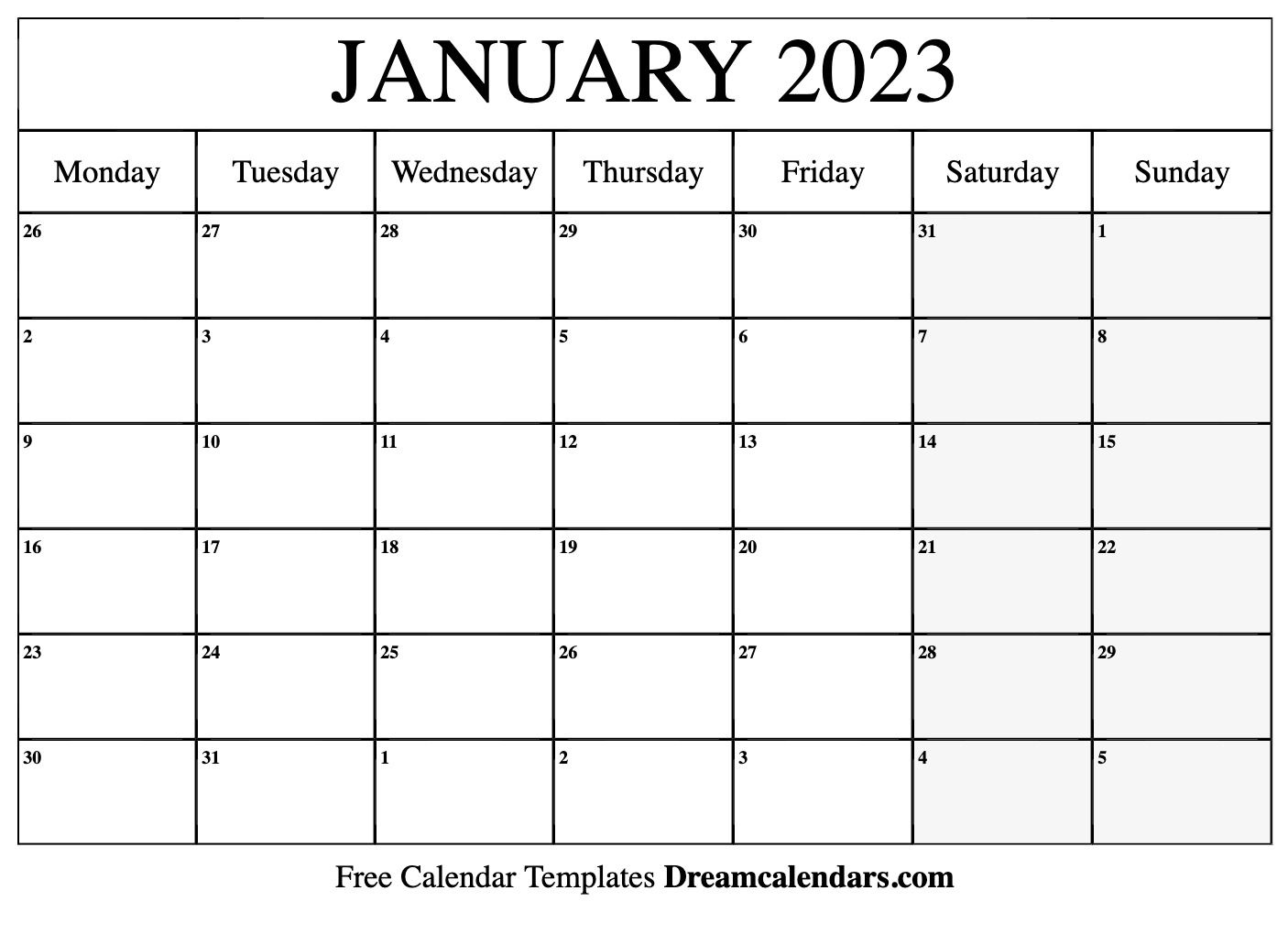 january 2023 calendar pdf word excel january 2023 calendar free