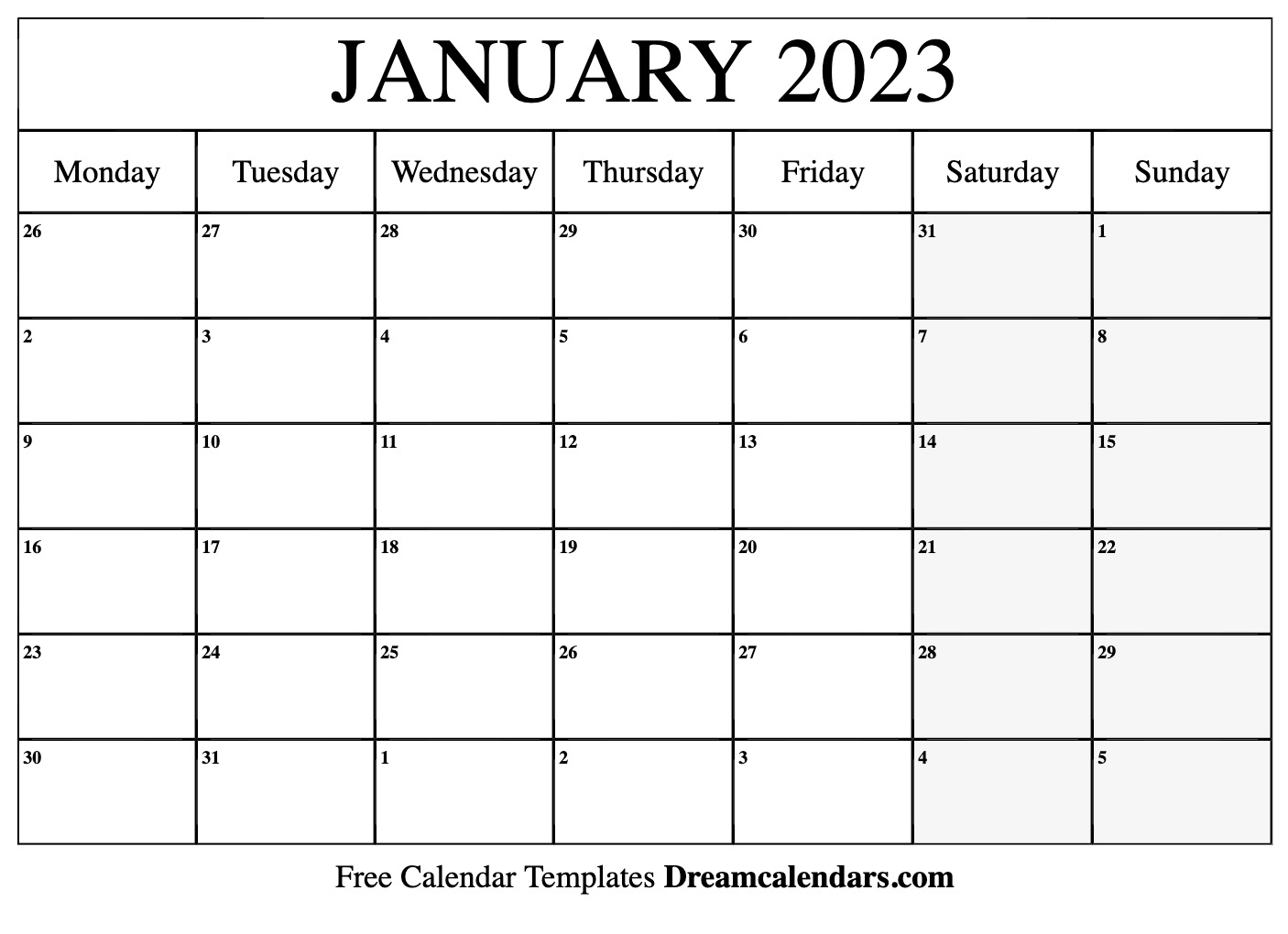 January 2023 Calendar Templates For Word Excel And Pdf January 2023