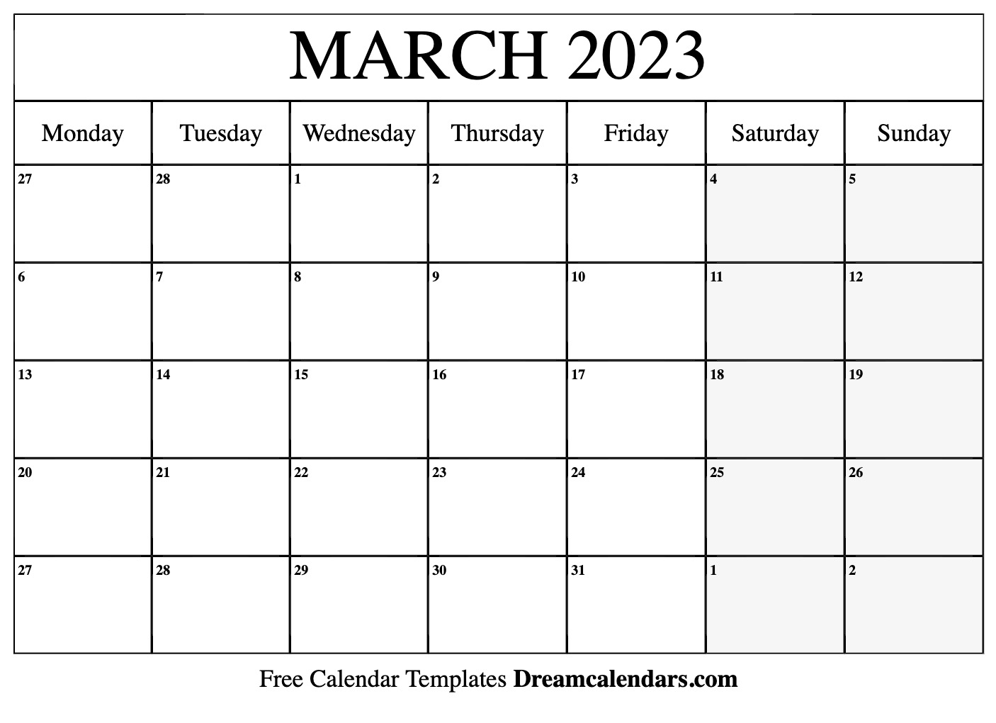 March 2023 Calendar Free Blank Printable Templates