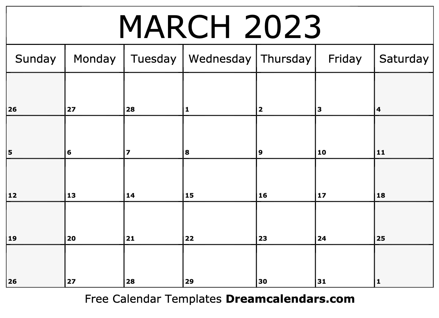 March 2023 calendar Free blank printable with holidays