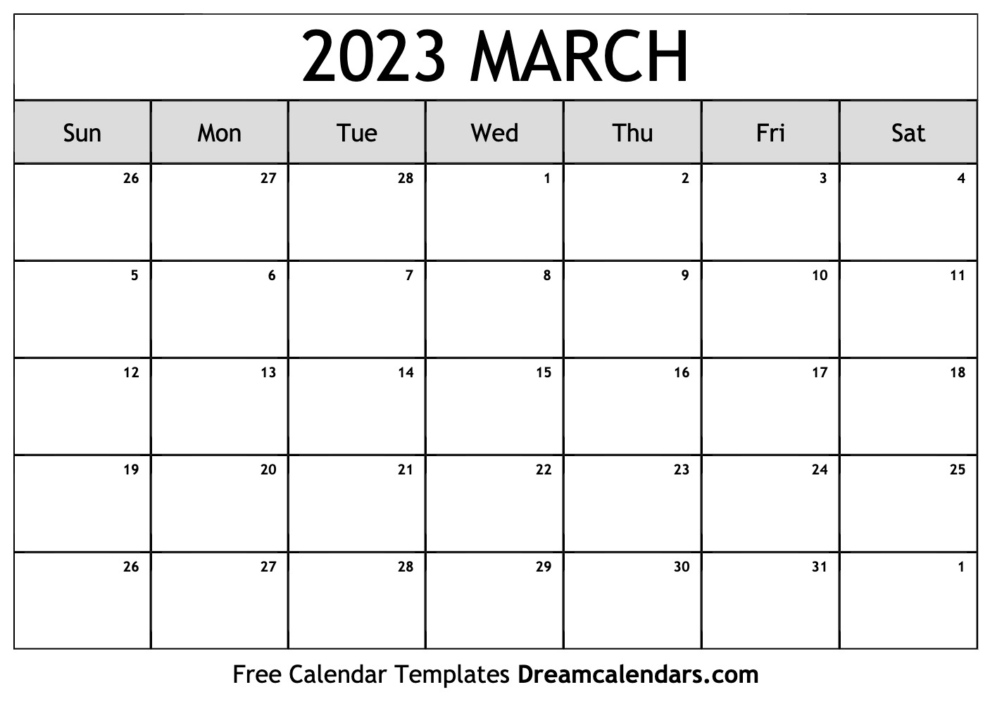 March 2023 calendar free blank printable templates
