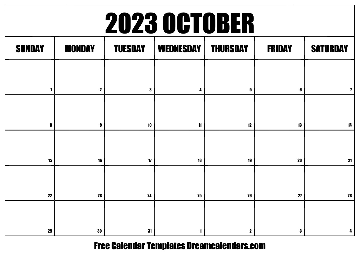 October 2023 Calendar Free Blank Printable With Holidays