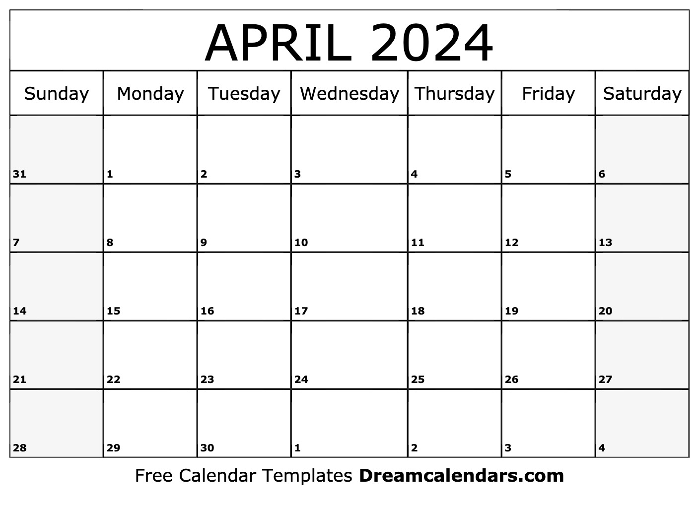April 2024 calendar Free blank printable with holidays