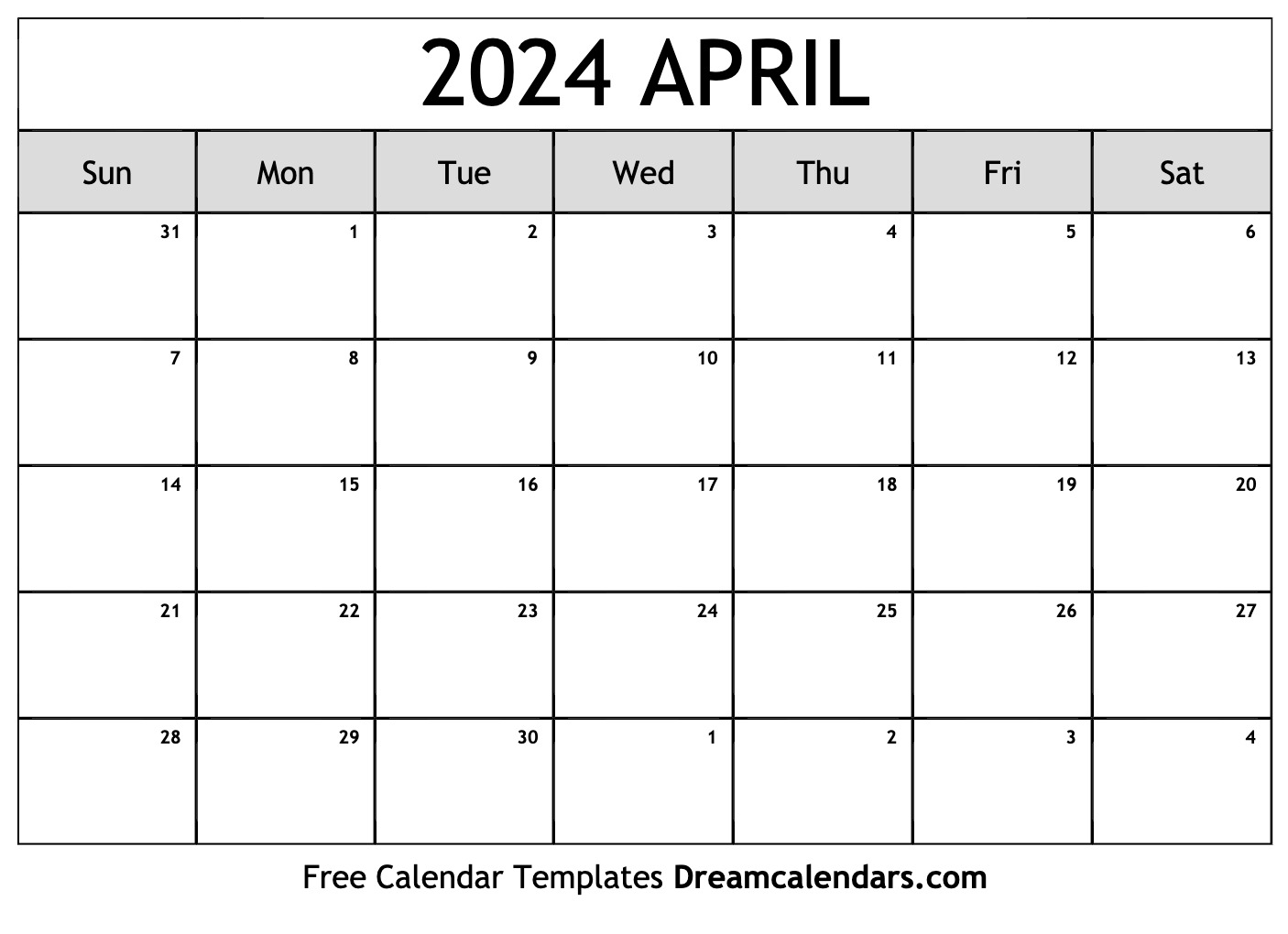 April 2024 calendar Free blank printable with holidays