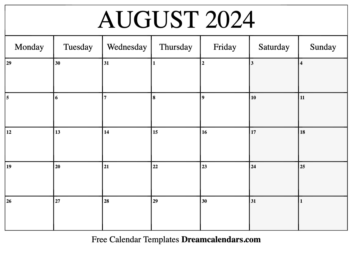 August 2024 calendar Free blank printable with holidays