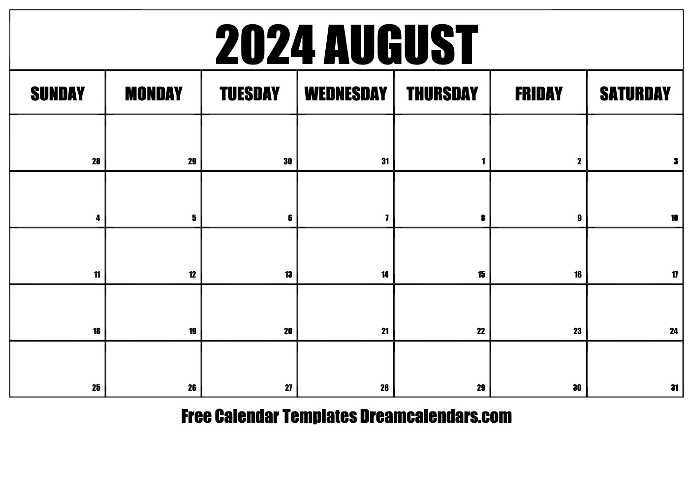August 2024 Calendar Free Blank Printable With Holidays
