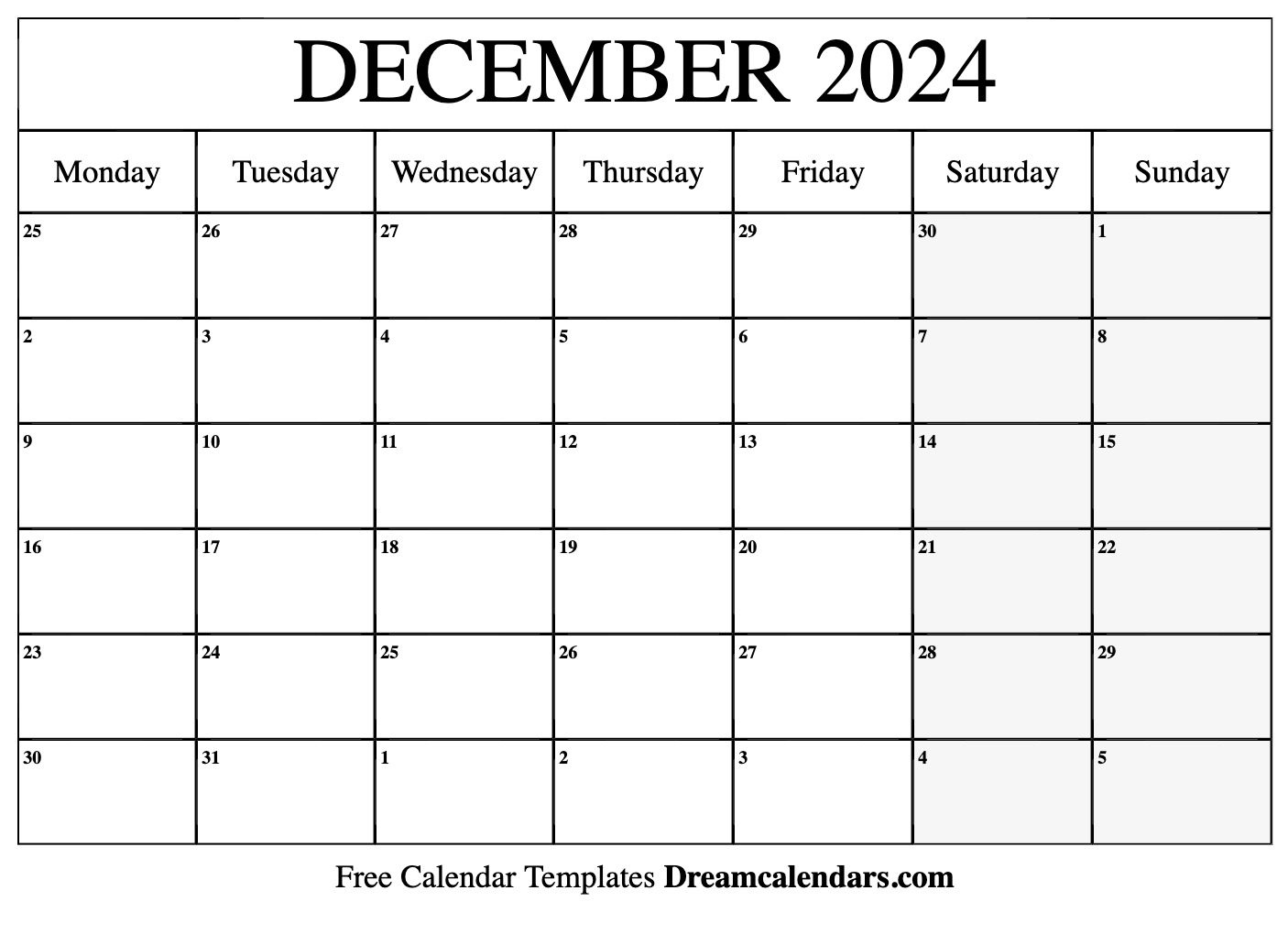 December 2024 Calendar Free Printable