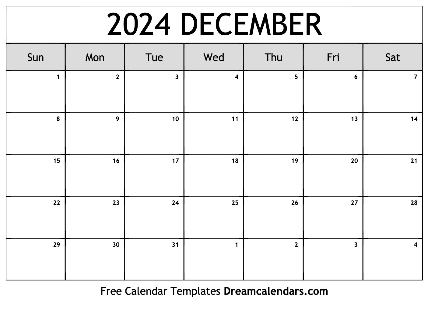 December Calendar 2024 Free Printable