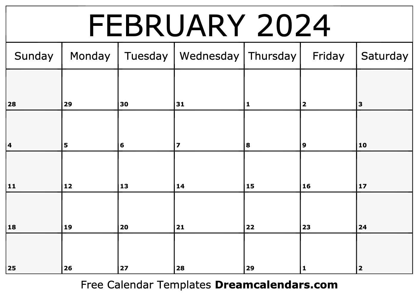 February 2024 calendar Free blank printable with holidays