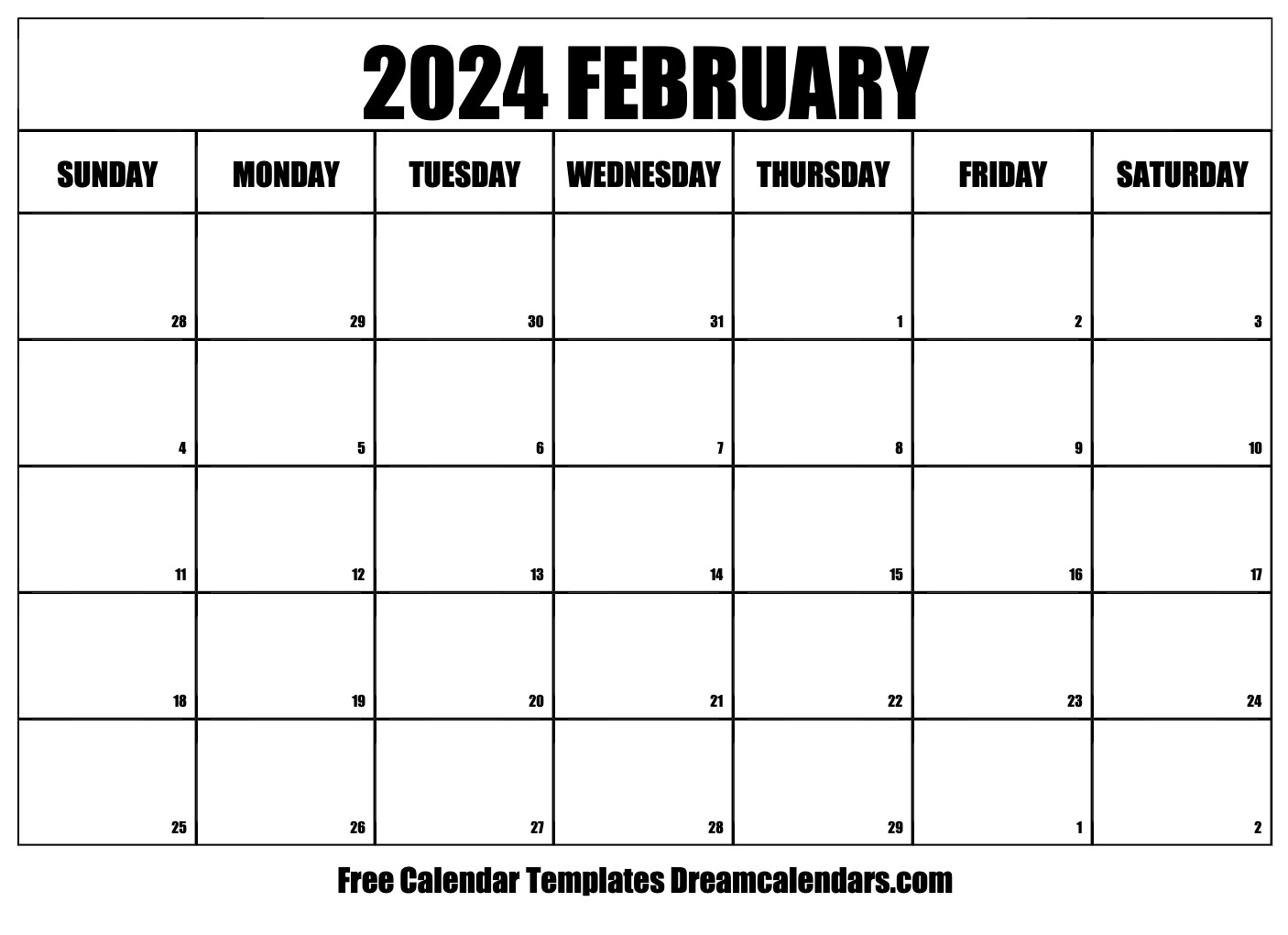 February 2024 calendar Free blank printable with holidays