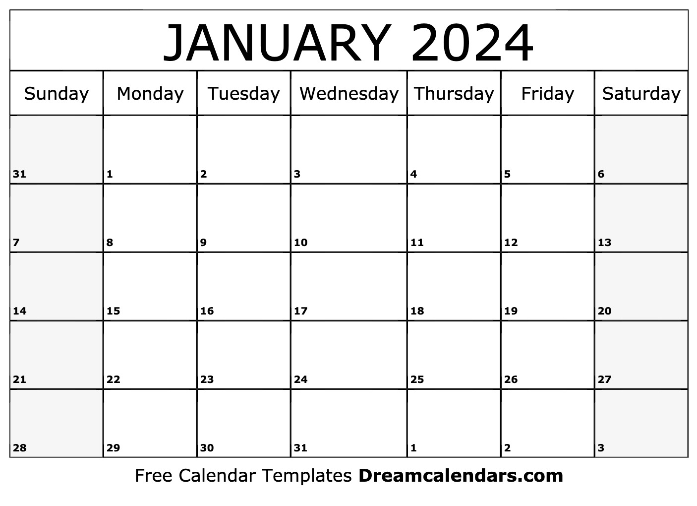 January 2024 calendar Free blank printable with holidays