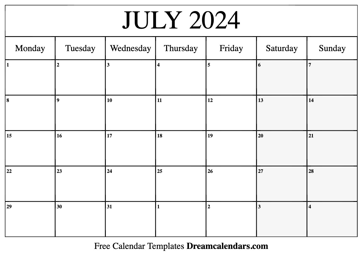 July 2024 calendar Free blank printable with holidays