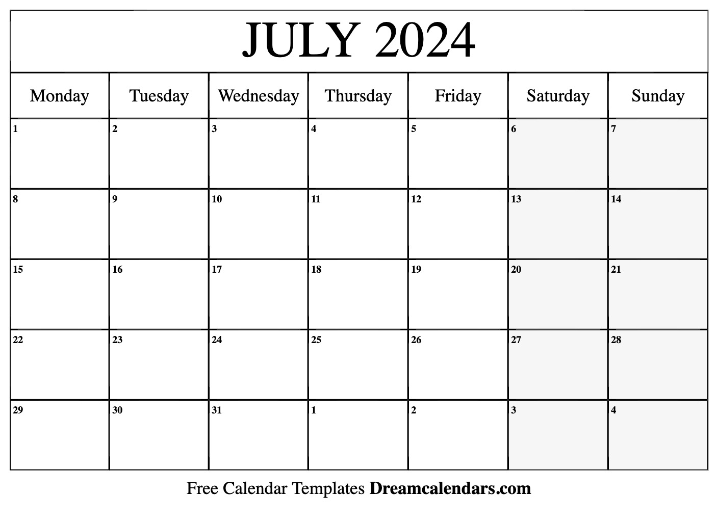 July 2024 Calendar Printable Free