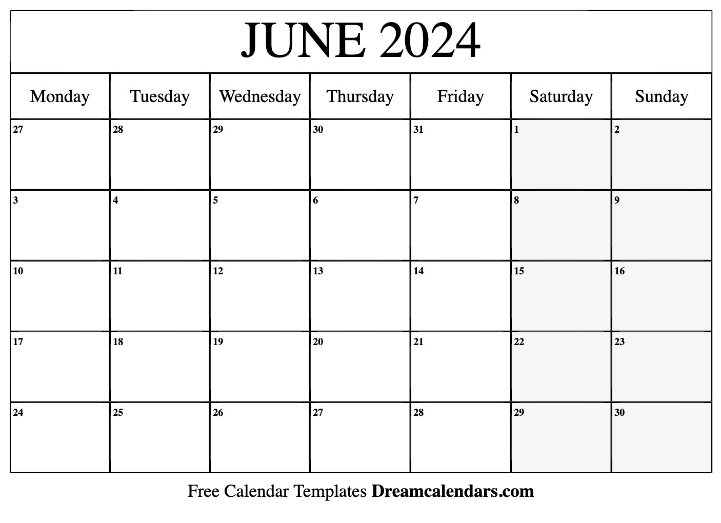 June 2024 calendar Free blank printable with holidays