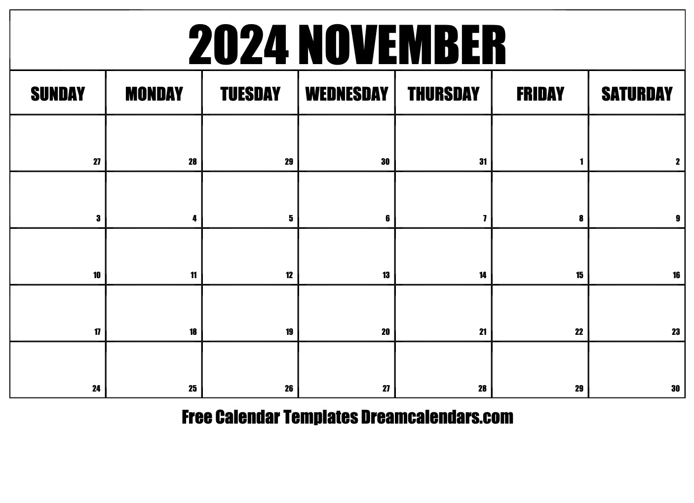 Free Printable Nov 2024 Calendar