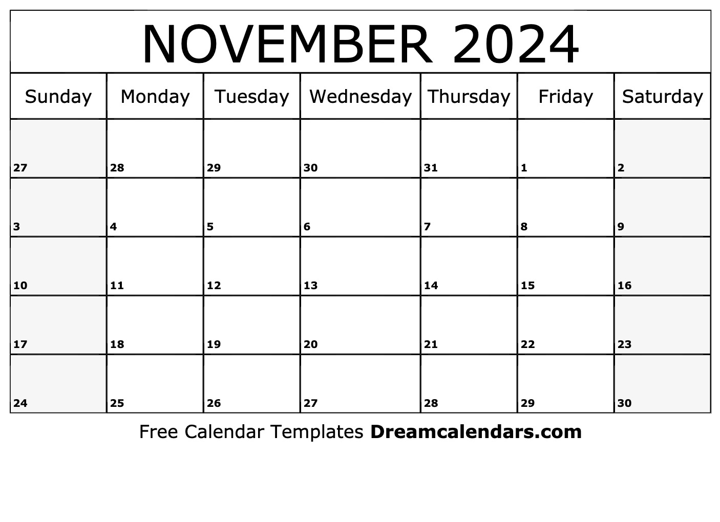 November 2024 calendar Free blank printable with holidays