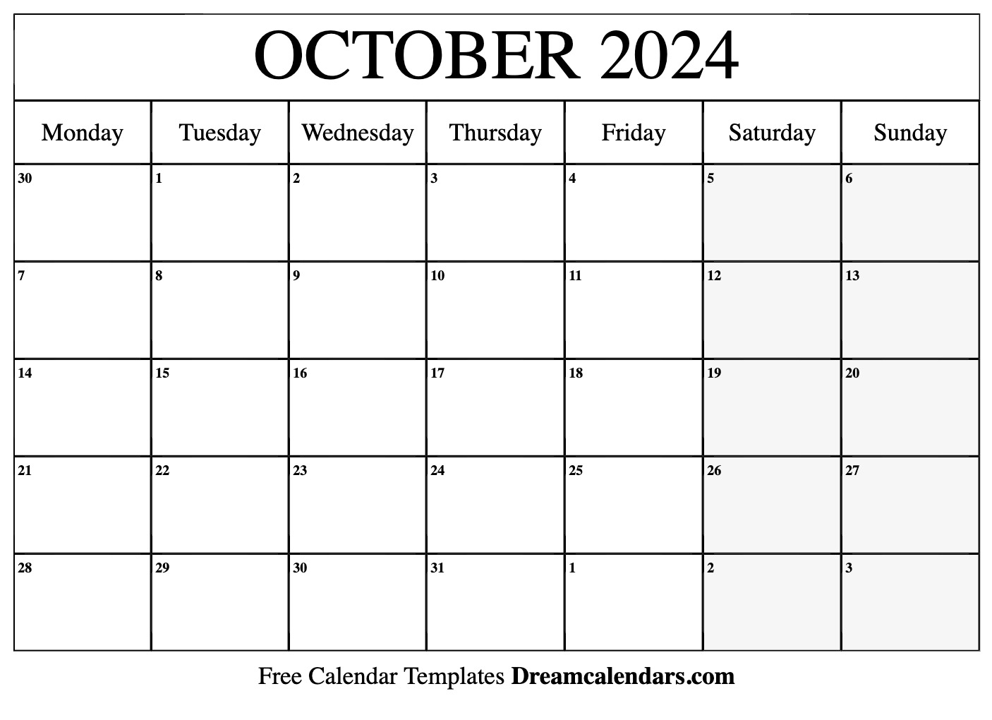 October 2024 calendar Free blank printable with holidays