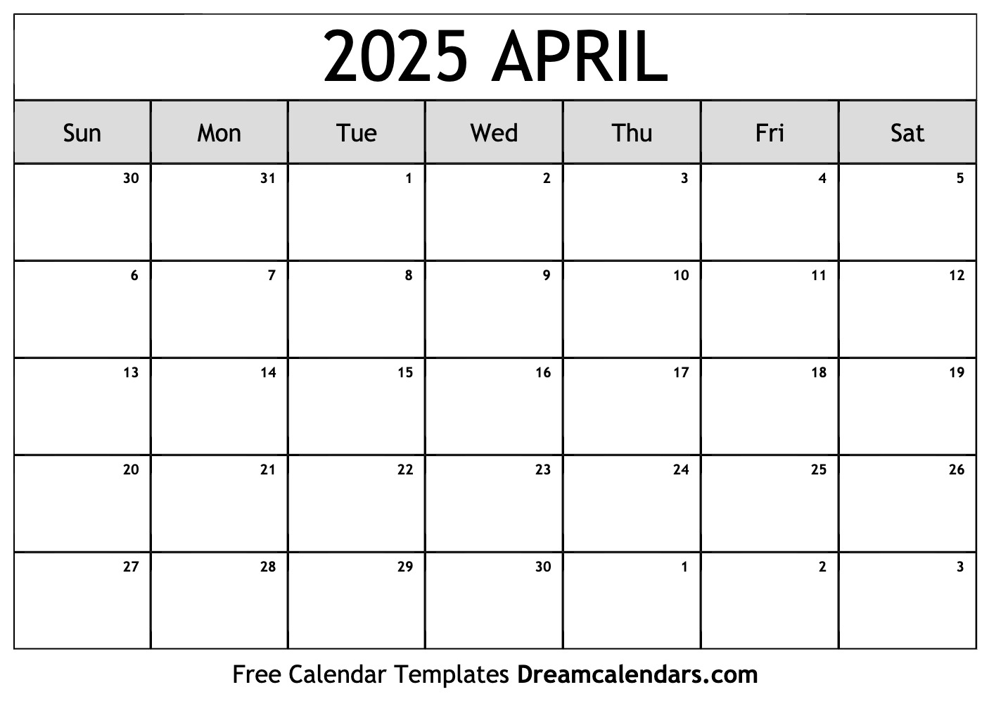 April 2025 Calendar Printable