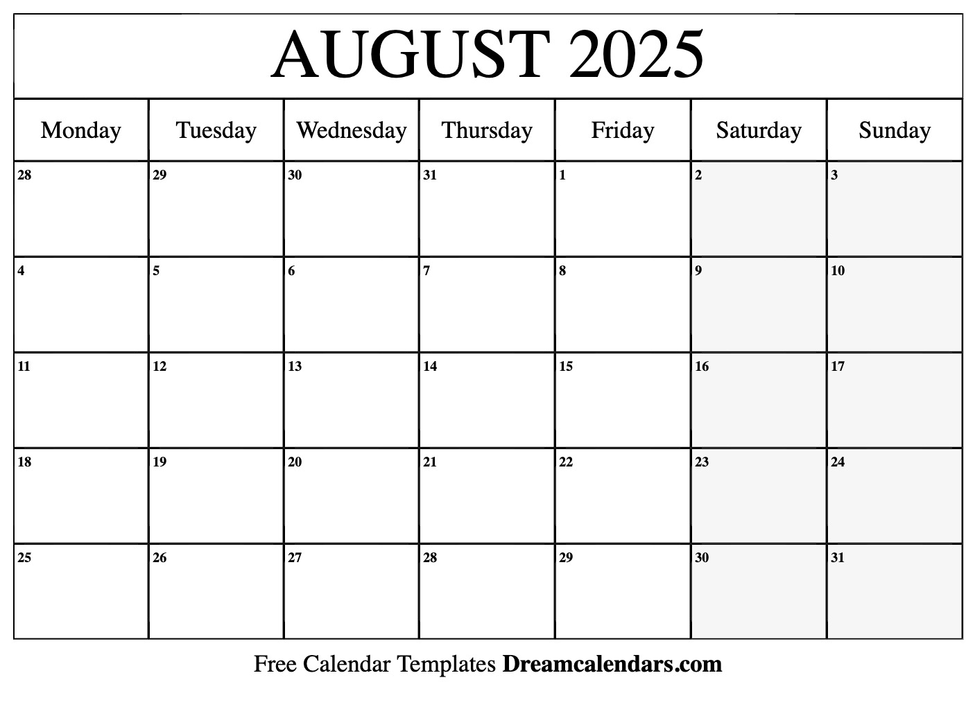 Calendar 2025 August
