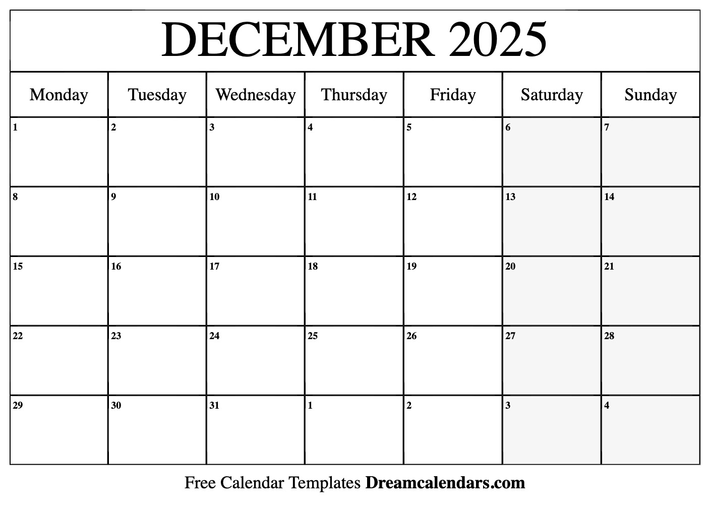 December 2025 Calendar Free Blank Printable With Holidays