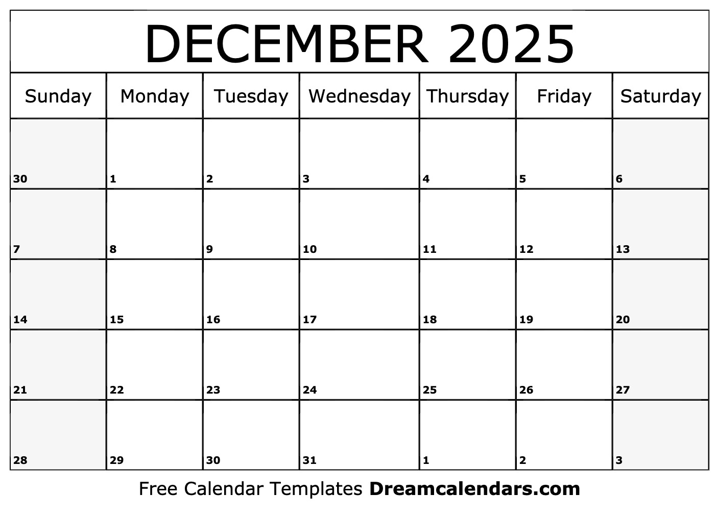 December 2025 Calendar Free Blank Printable With Holidays