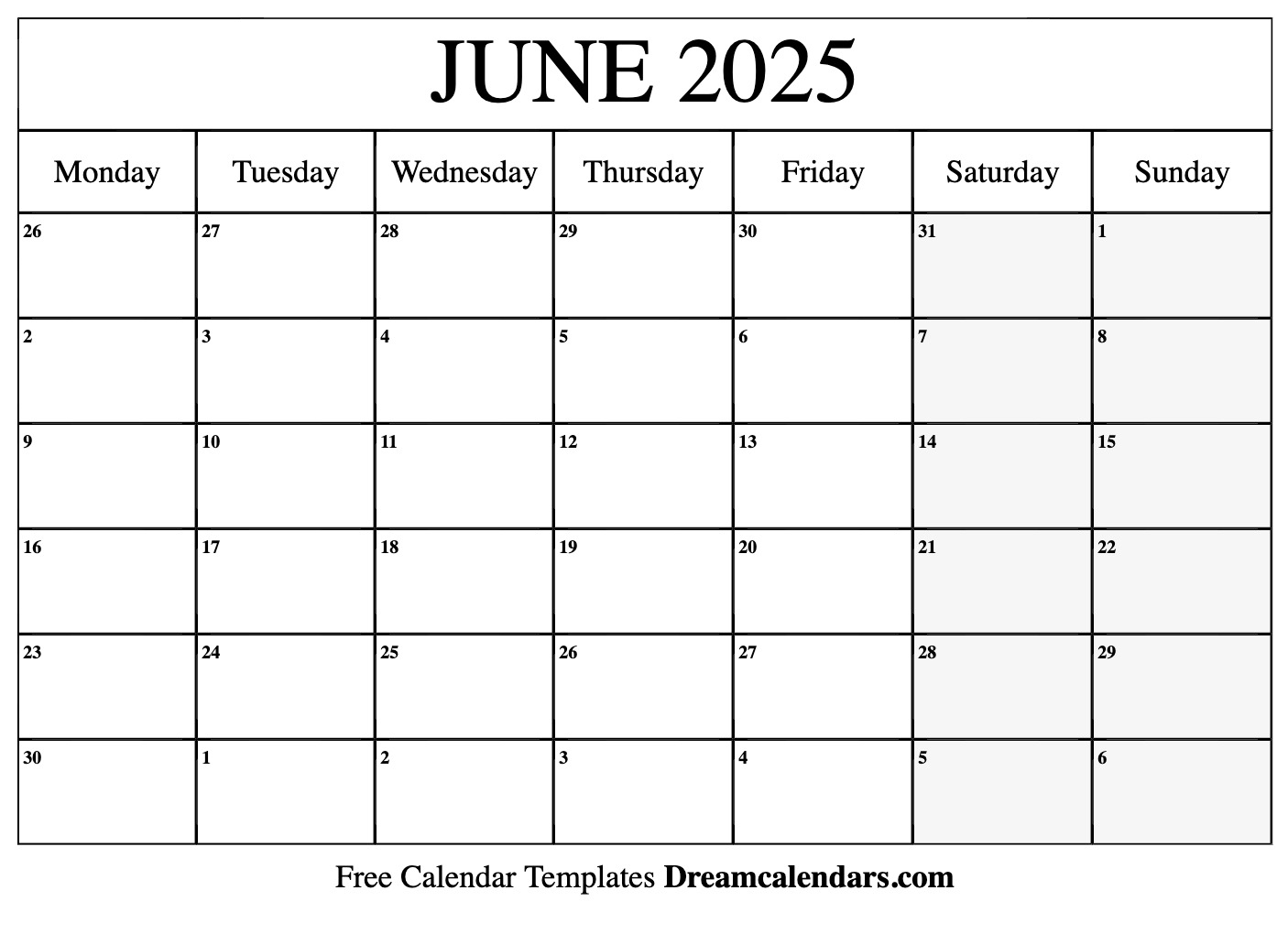 June 2025 calendar Free blank printable with holidays