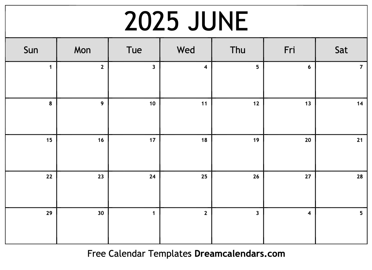 Blank June Calendar Printable 2025 Template