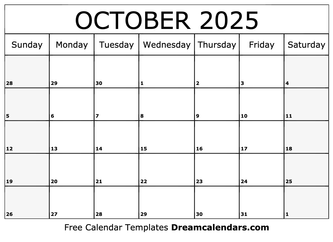 October 2025 Calendar Free Blank Printable With Holidays