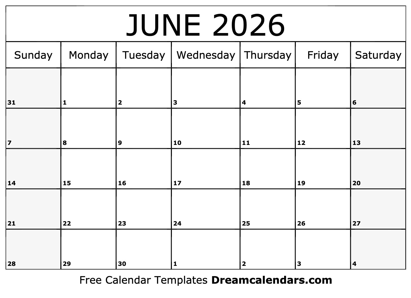 June 2026 Calendar Free Printable with Holidays and Observances
