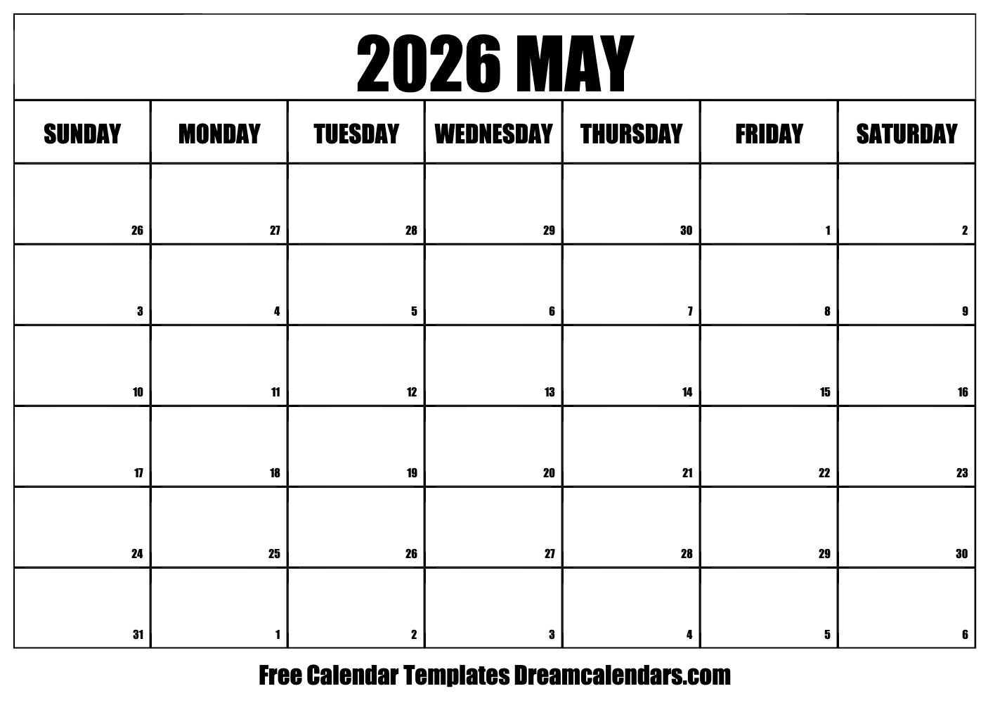May 2026 Calendar - Free Printable with Holidays and Observances