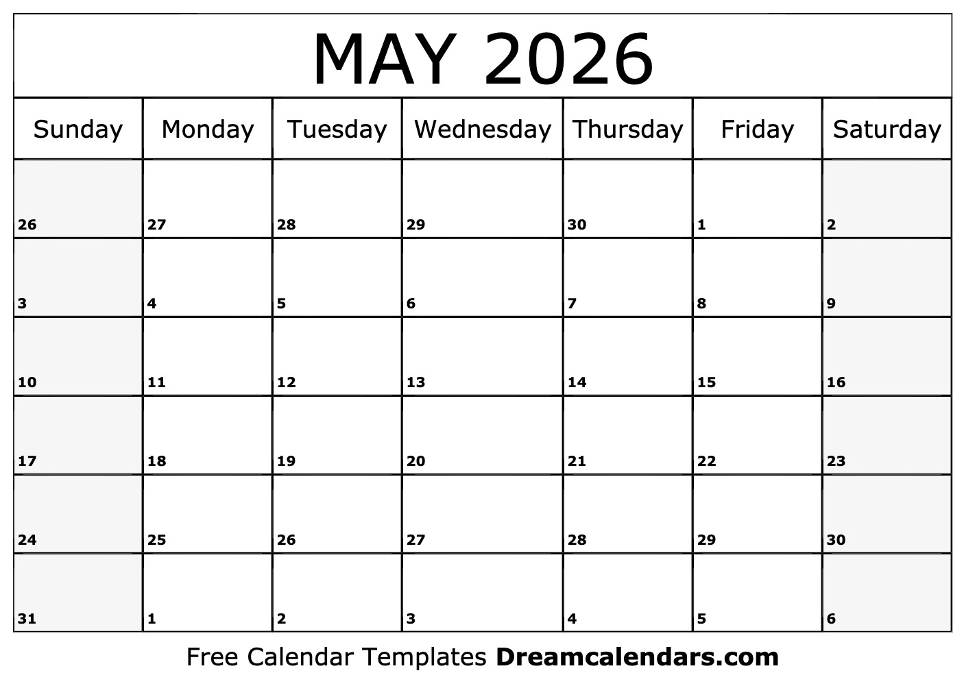 May 2026 Calendar Free Blank Printable With Holidays