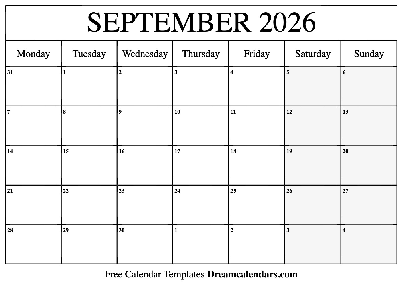 September 2026 calendar | Free blank printable with holidays