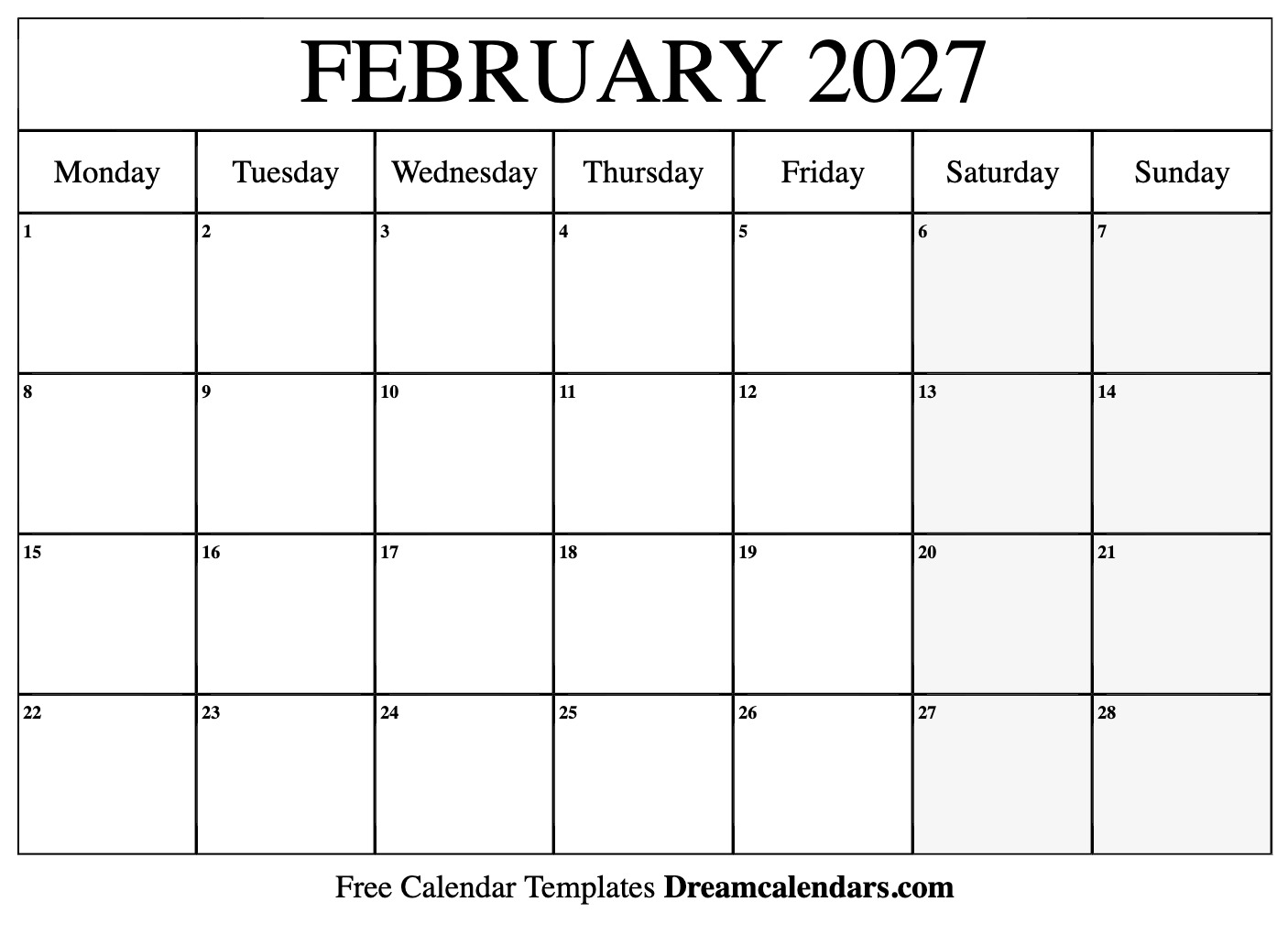 February 2027 calendar | Free blank printable with holidays