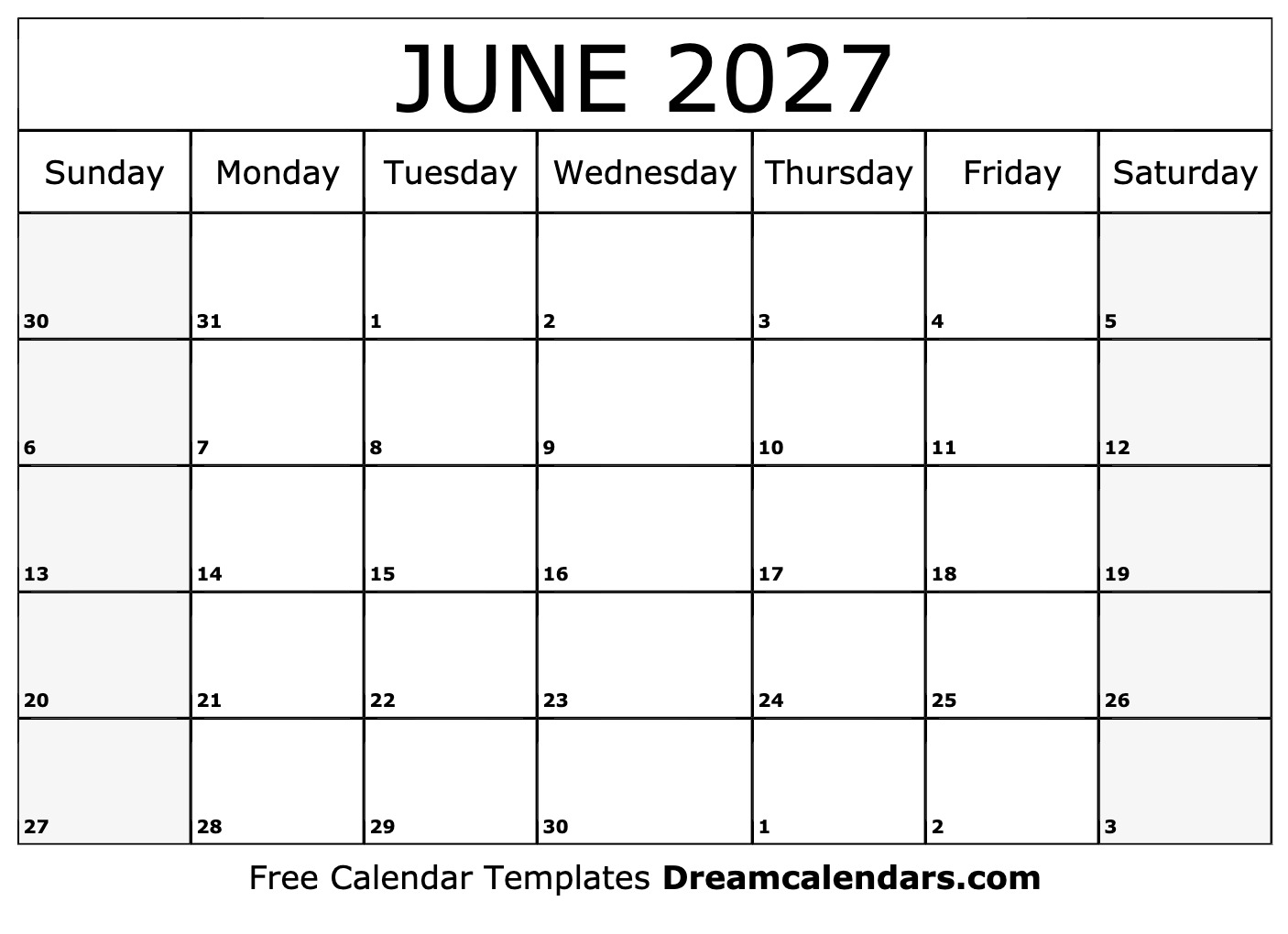 June 2027 Calendar Free Blank Printable With Holidays