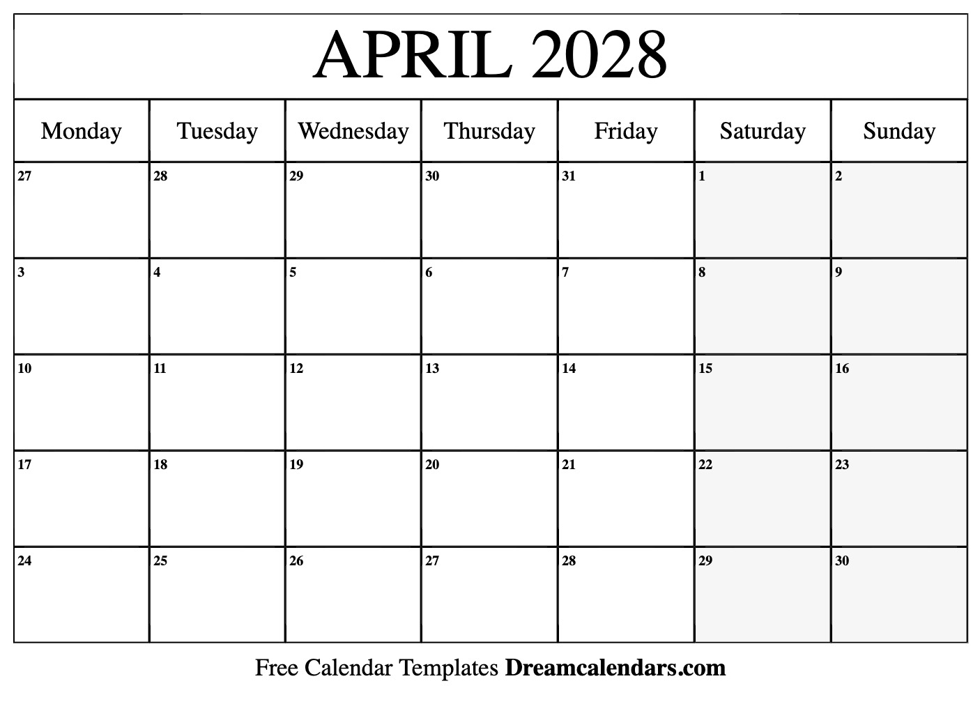 April 2028 Calendar Free Blank Printable With Holidays