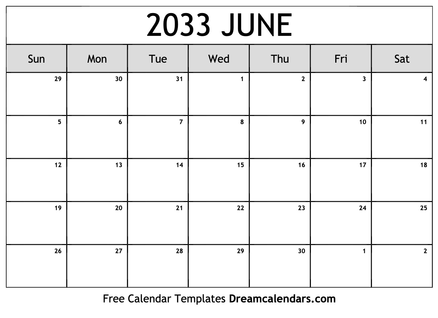 June 2033 Calendar Free Blank Printable With Holidays