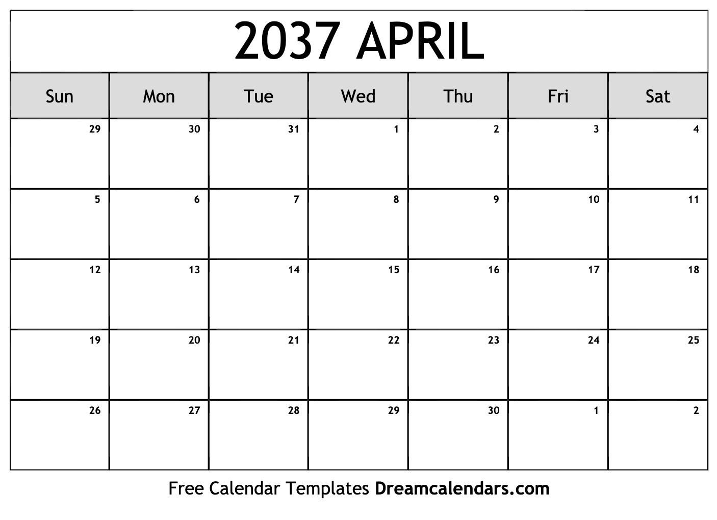 April 2037 calendar